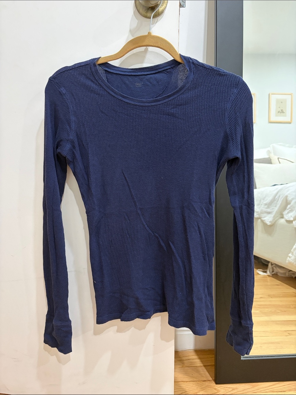 GAP Navy Waffle-Knit Long Sleeve Thermal Top